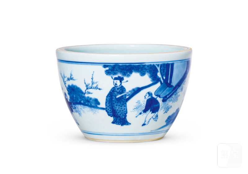 明崇祯 青花“加官进爵”小卷缸